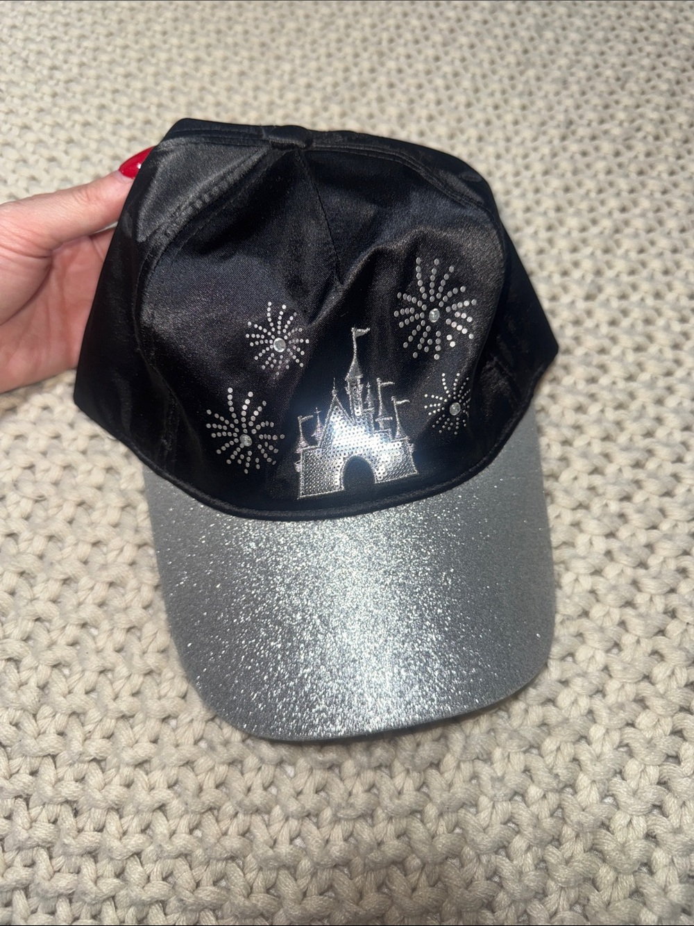 Disneyland castle Black and Silver Castle Sparkle Baseball Cap